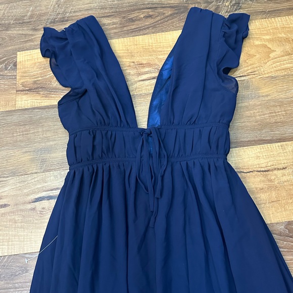 NWT Lulu’s I'm All Yours Navy Blue Ruffled Maxi Dress size S - Picture 10 of 12